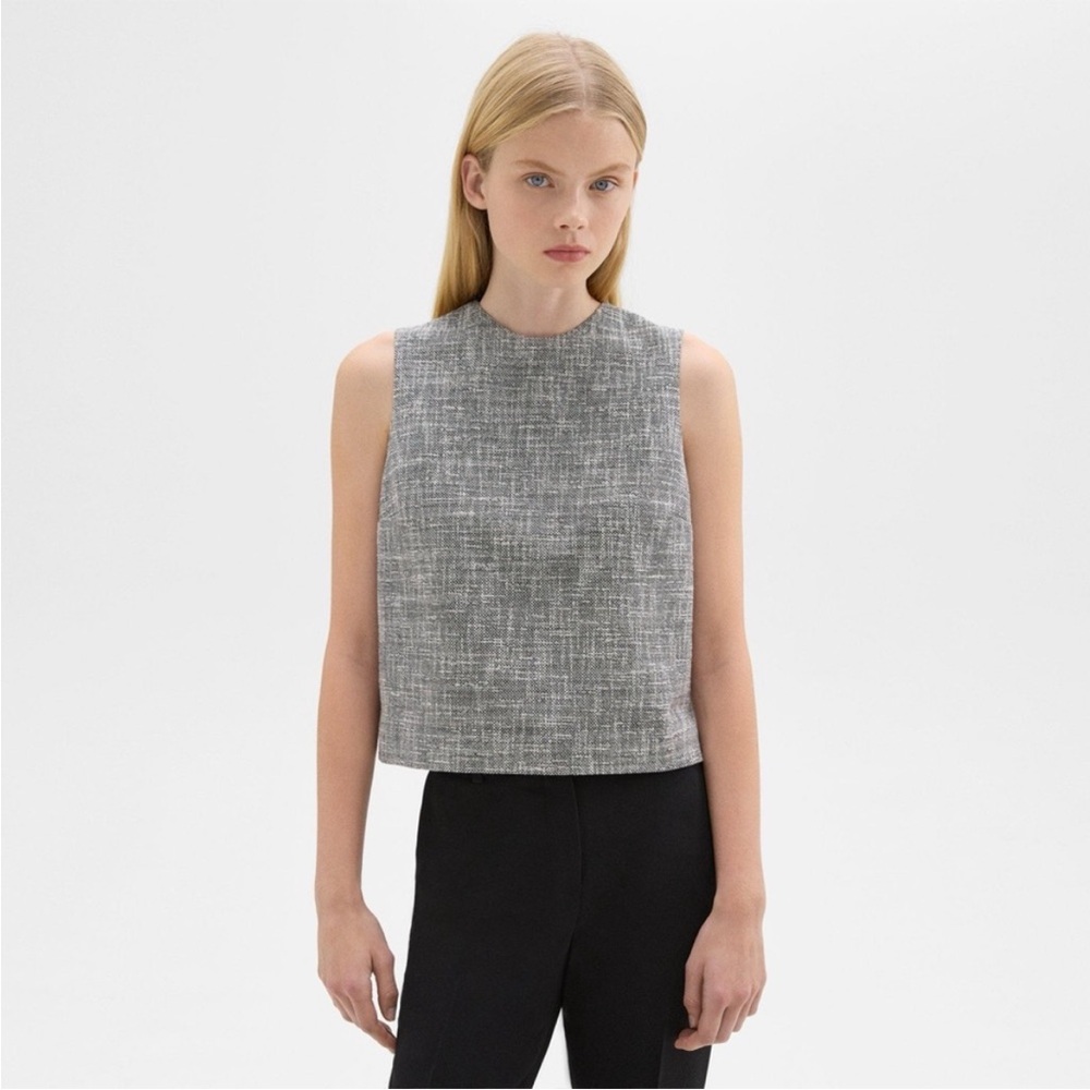 Theory Shell Top in Canvas Tweed Black Gray White Size XL Career Professional